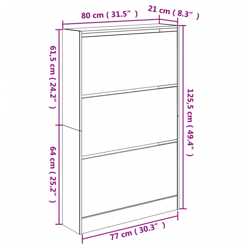 Schuhschrank Grau Sonoma 80x21x125,5 cm Holzwerkstoff