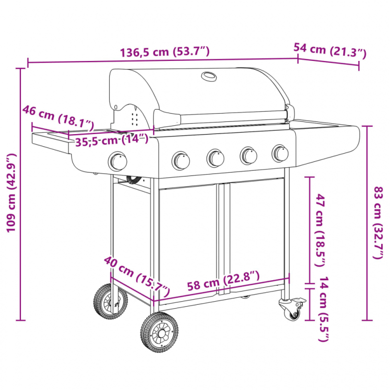 Gasgrill mit 5 Flammen Silbern Edelstahl