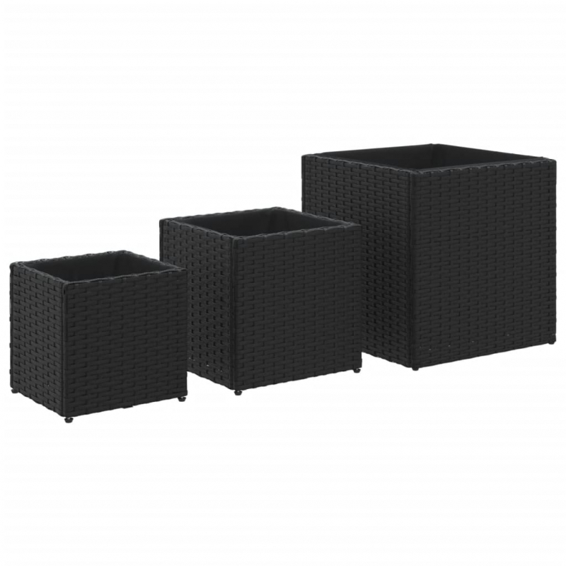 Pflanzkübel 3 Stk. Schwarz Poly Rattan