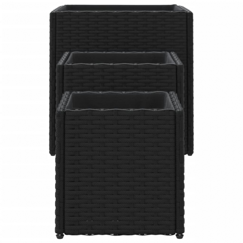 Pflanzkübel 3 Stk. Schwarz Poly Rattan