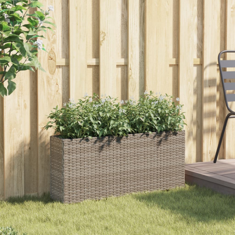 Hochbeet mit 2 Fächern Grau 90x20x40 cm Poly Rattan