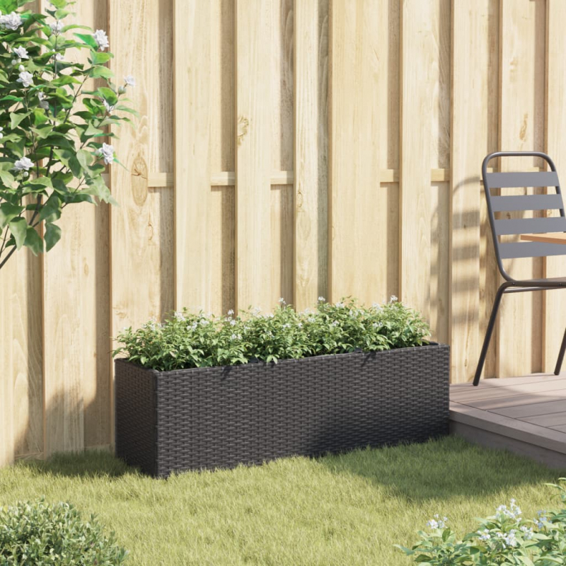 Hochbeet mit 3 Fächern Schwarz 105x30x32 cm Poly Rattan