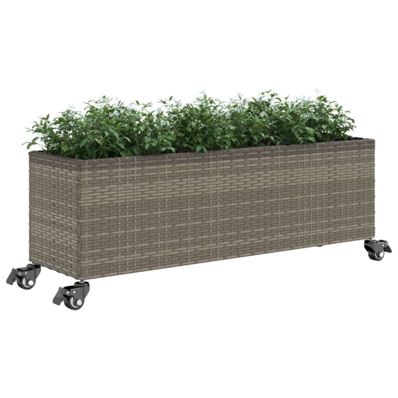 Pflanzkübel mit Rollen 3 Töpfe Grau 107x32x38 cm Poly-Rattan