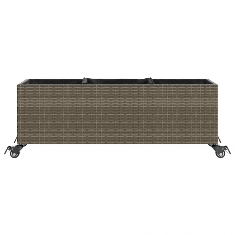 Pflanzkübel mit Rollen 3 Töpfe Grau 107x32x38 cm Poly-Rattan