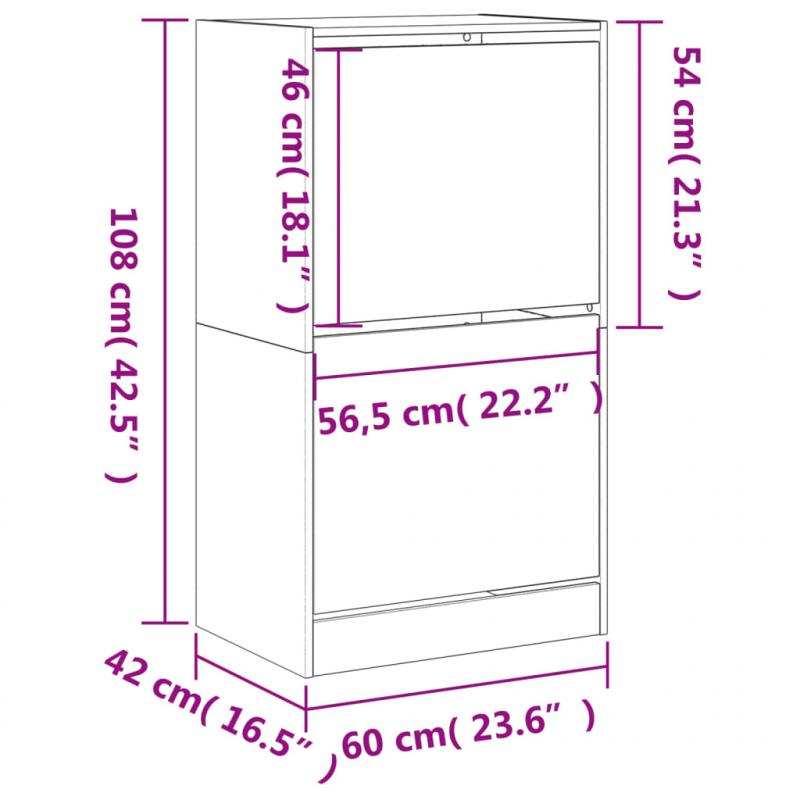 Schuhschrank mit 2 Klappen Grau Sonoma 60x42x108 cm