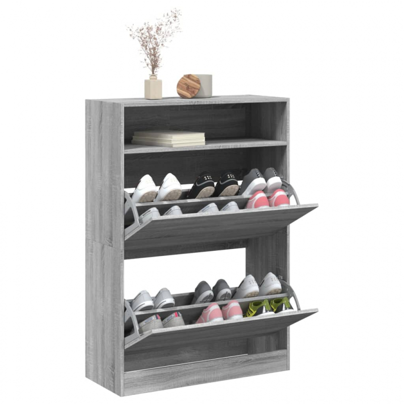 Schuhschrank mit 2 Klappen Grau Sonoma 80x34x116 cm