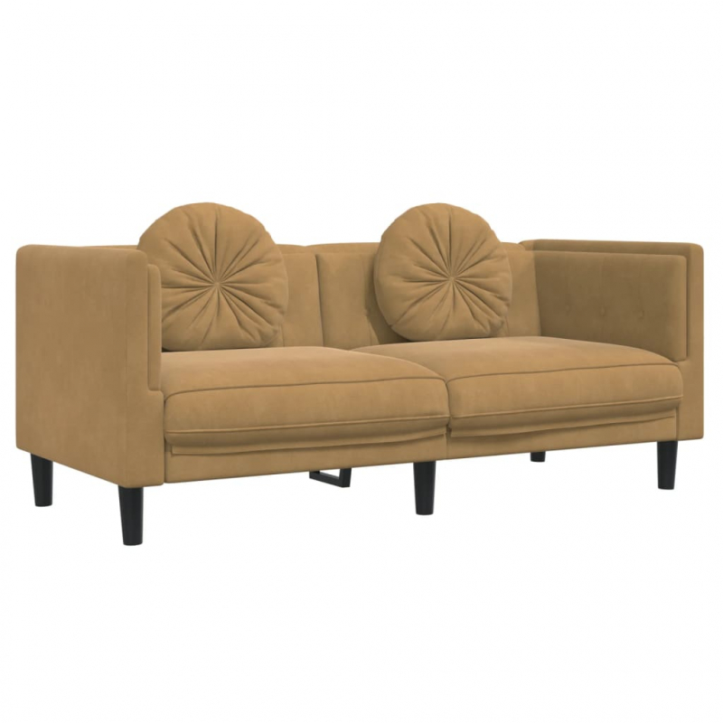 2-Sitzer Sofa mit Kissen Braun Kunstleder Wildleder-Optik