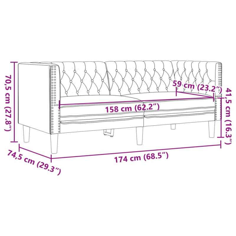 Chesterfield-Sofa 2-Sitzer Schwarz Kunstleder