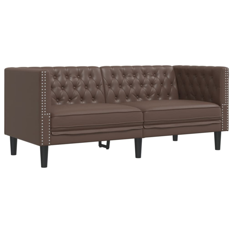 Chesterfield-Sofa 2-Sitzer Braun Kunstleder