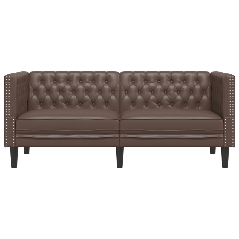 Chesterfield-Sofa 2-Sitzer Braun Kunstleder