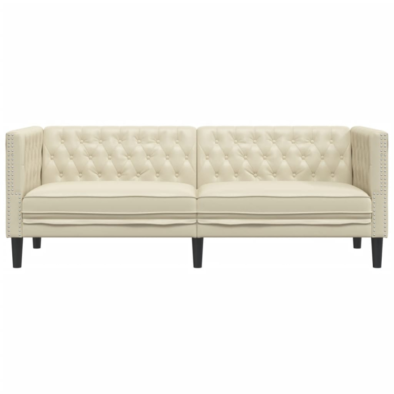 Chesterfield-Sofa 3-Sitzer Creme Kunstleder