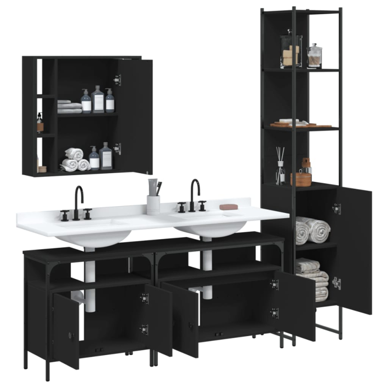 4-tlg. Badmöbel-Set Schwarz Holzwerkstoff