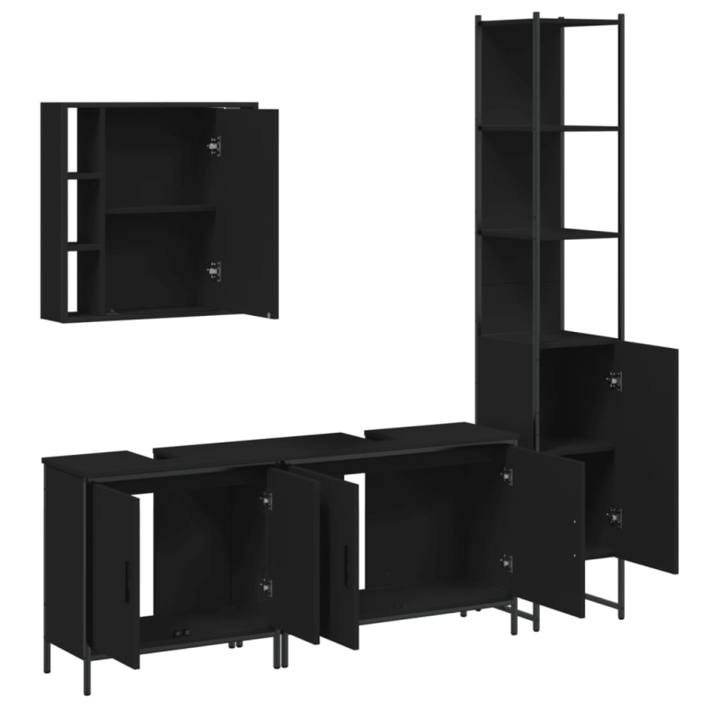 4-tlg. Badmöbel-Set Schwarz Holzwerkstoff