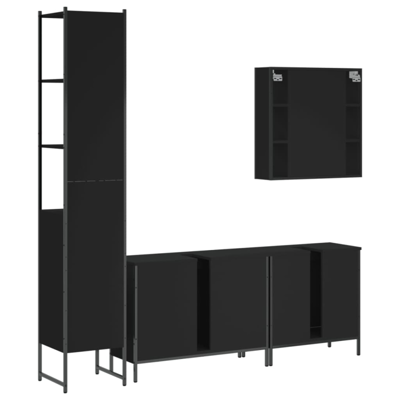 4-tlg. Badmöbel-Set Schwarz Holzwerkstoff