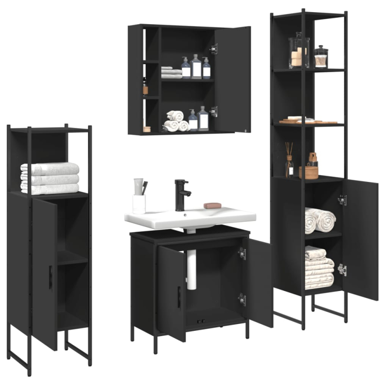 4-tlg. Badmöbel-Set Schwarz Holzwerkstoff