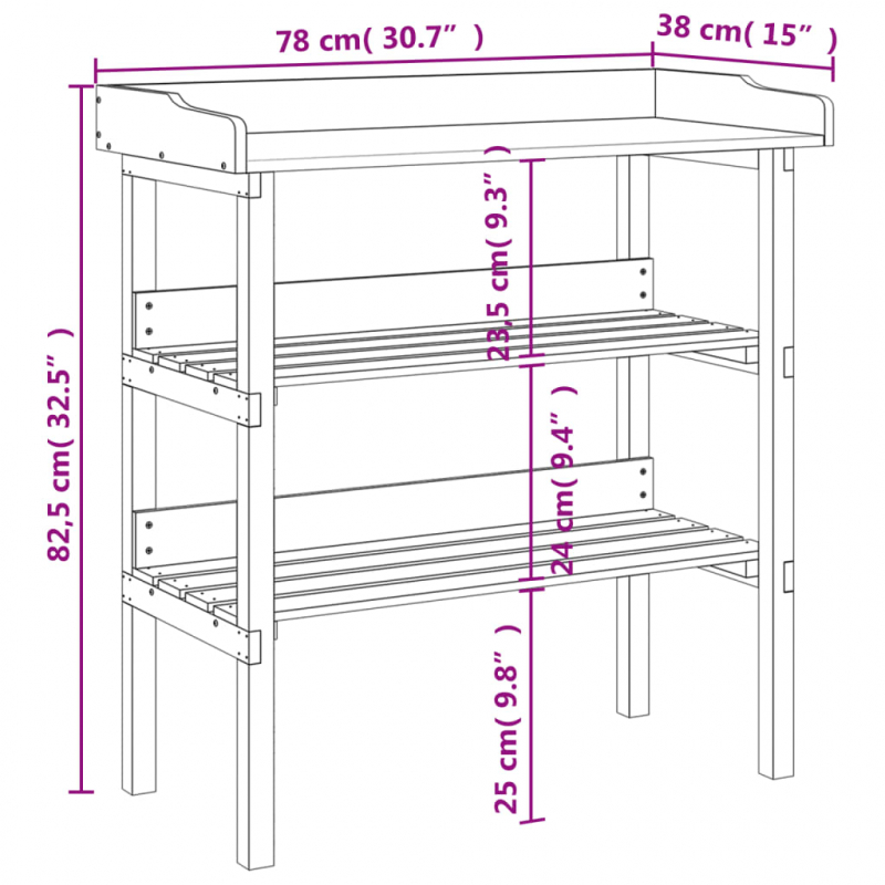 Pflanztisch mit Ablagen 78x38x82,5 cm Massivholz Tanne