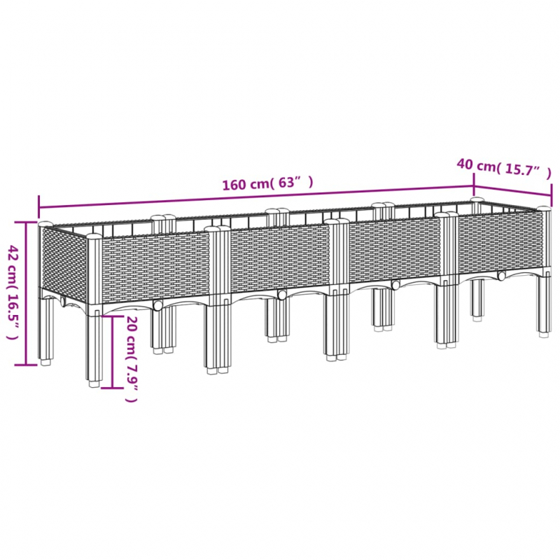Pflanzkasten mit Beinen Schwarz 160x40x42 cm PP