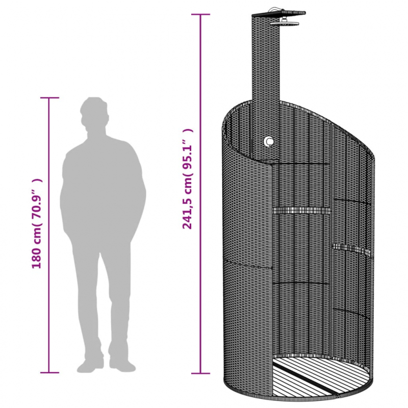 Gartendusche Grau 100x100x241,5 cm Poly Rattan Akazienholz