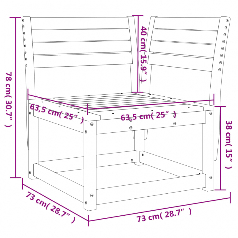 Garten-Ecksofa Weiß 73x73x78 cm Massivholz Kiefer