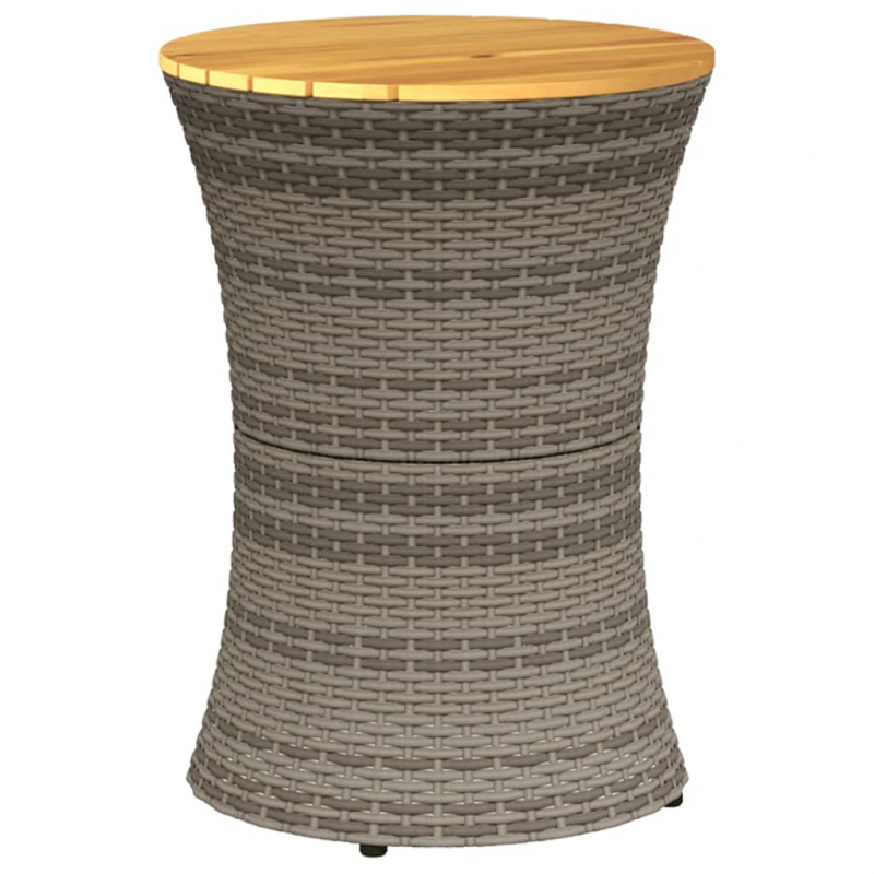 Garten-Beistelltisch Trommelform Grau Poly Rattan & Massivholz