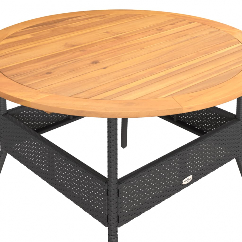 Gartentisch mit Holzplatte Schwarz Ø110x71 cm Poly Rattan