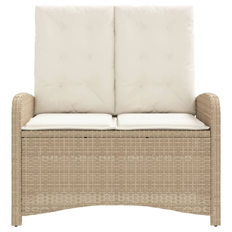 Gartenbank Verstellbar mit Kissen Beige Poly Rattan