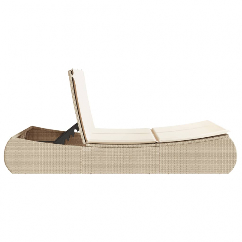 Doppel-Sonnenliege mit Auflagen Beige Poly Rattan