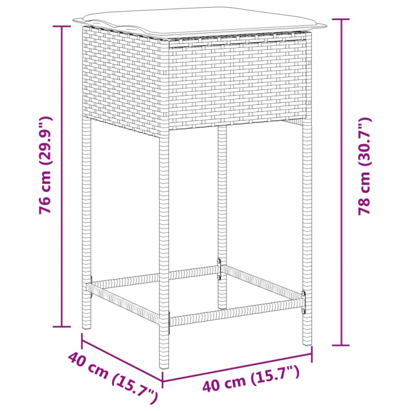 Garten-Barhocker mit Kissen 2 Stk. Braun Poly Rattan