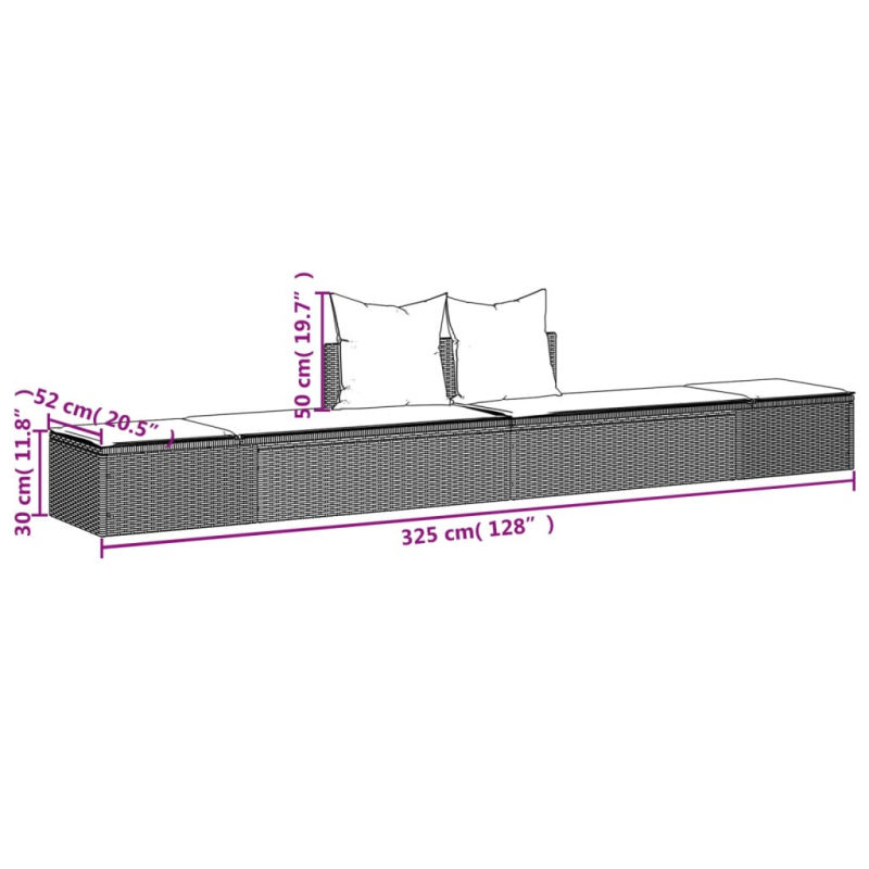 Doppel-Sonnenliege mit Kissen Grau Poly Rattan