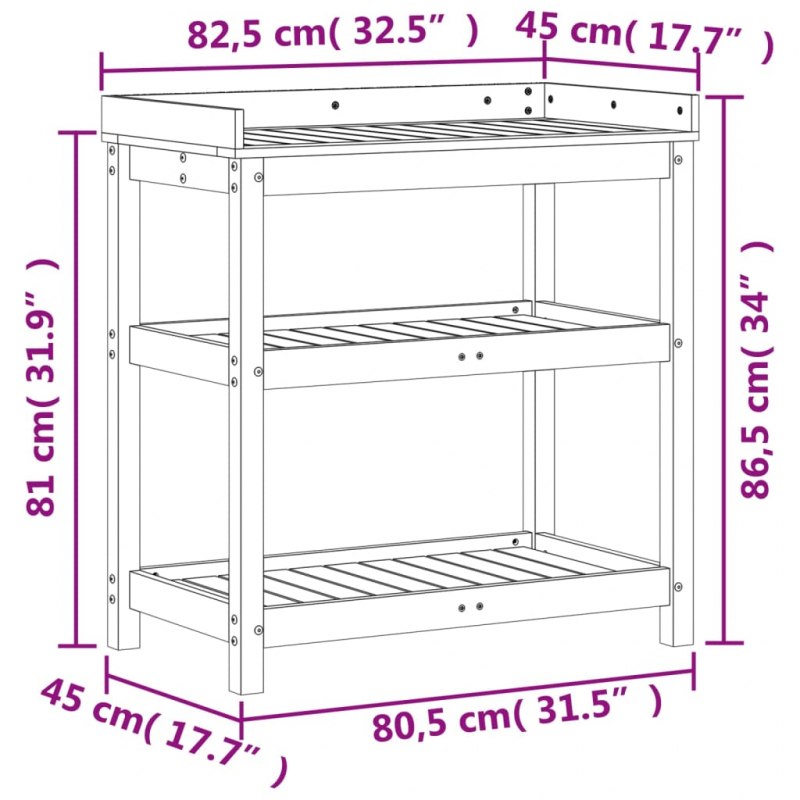 Pflanztisch mit Ablagen 82,5x45x86,5 cm Massivholz Kiefer