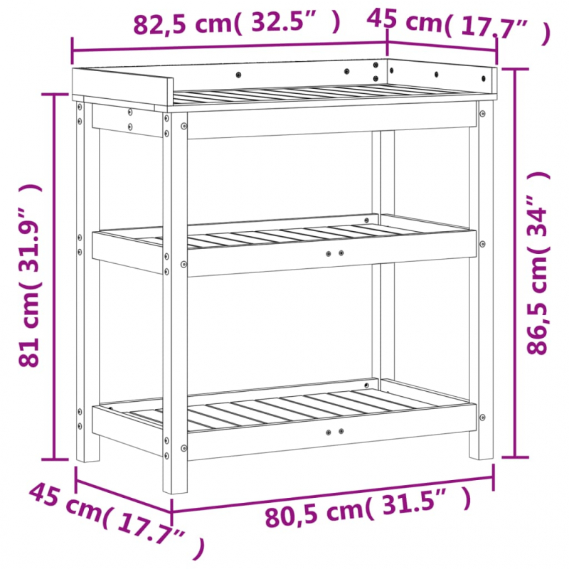 Pflanztisch mit Ablagen Braun 82,5x45x86,5 cm Massivholz Kiefer