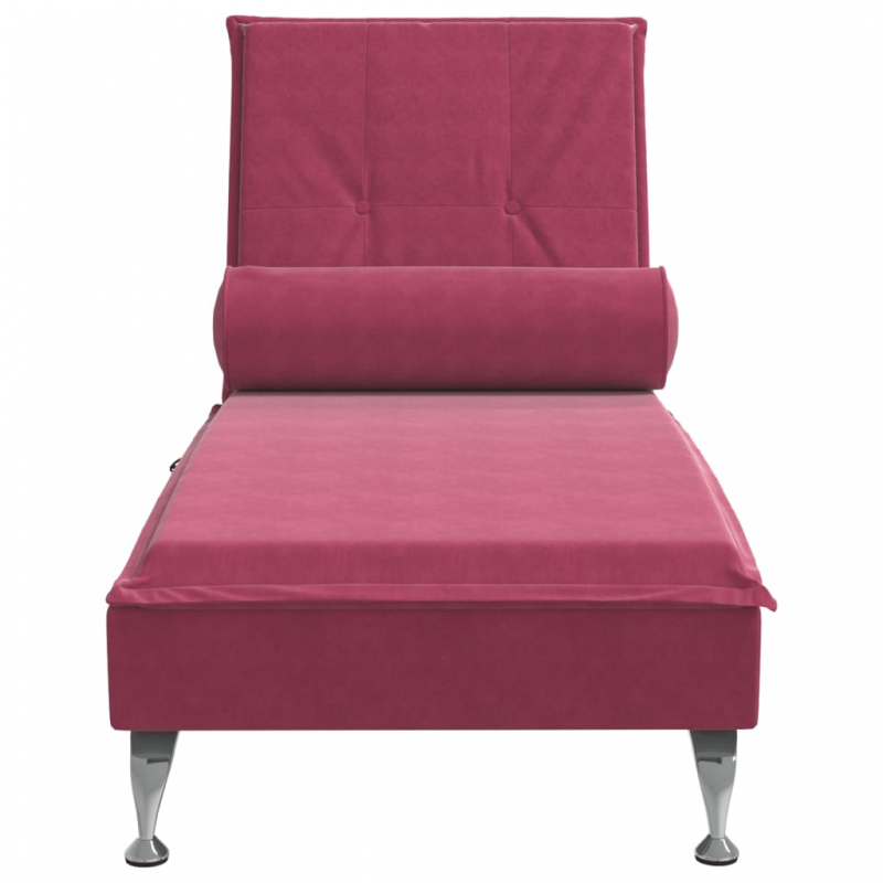 Massage-Chaiselongue mit Nackenrolle Weinrot Samt