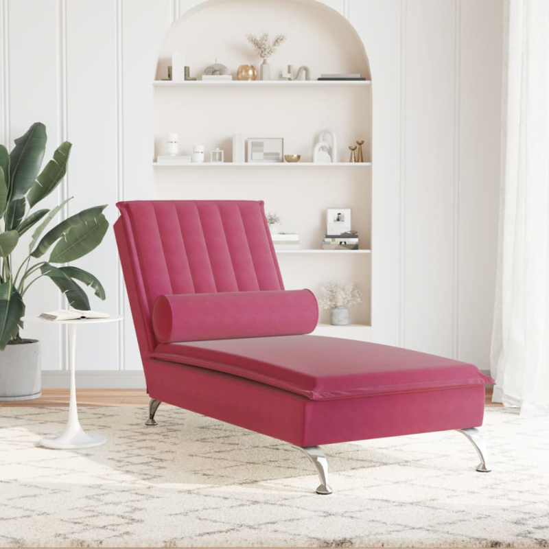 Massage-Chaiselongue mit Nackenrolle Weinrot Samt