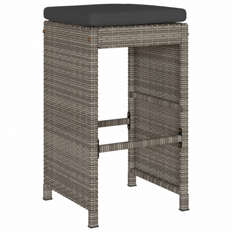 Garten-Barhocker mit Kissen 2 Stk. Grau Poly Rattan