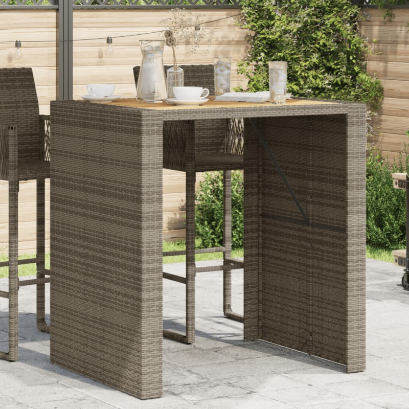 Gartentisch mit Holzplatte Grau 105x80x110 cm Poly Rattan