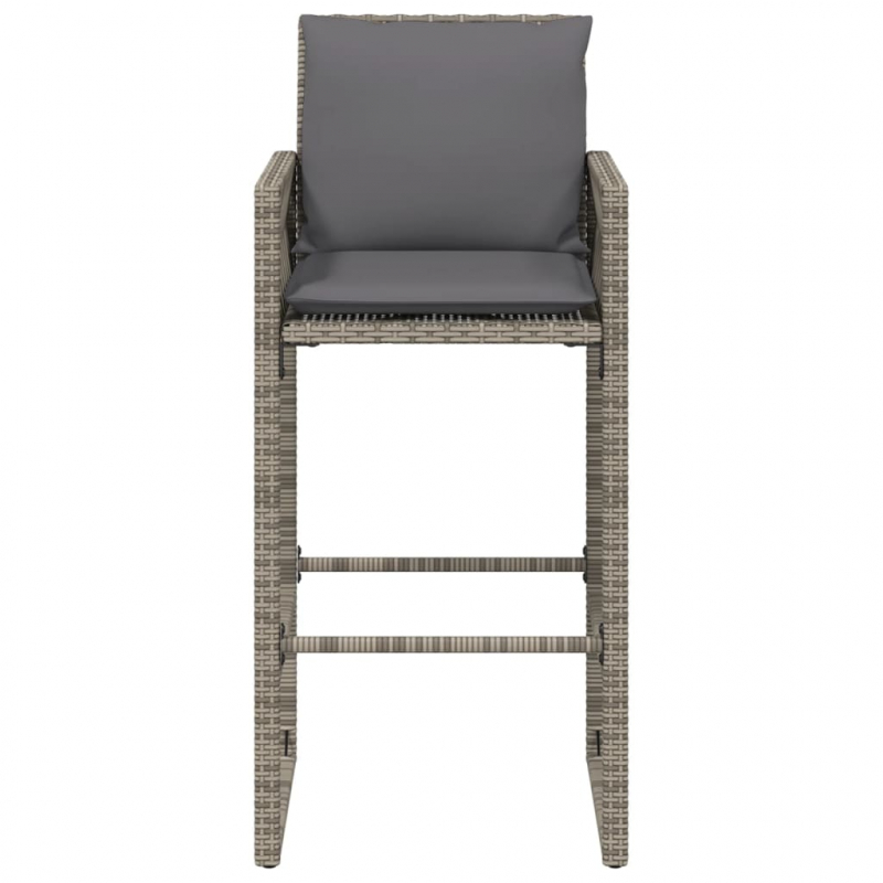Garten-Barhocker mit Kissen 2 Stk. Grau Poly Rattan