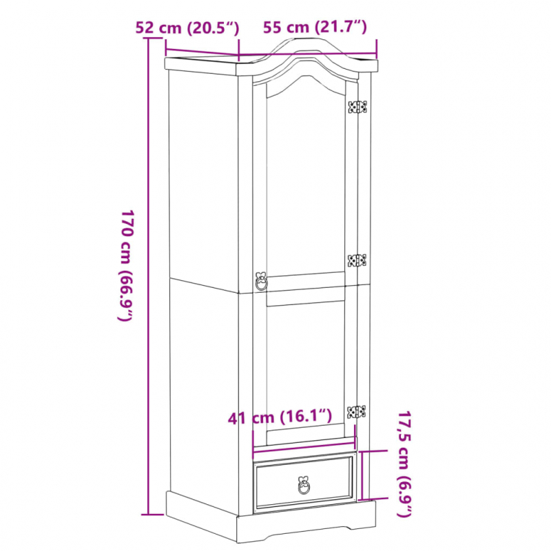 Kleiderschrank Corona 55x52x170 cm Massivholz Kiefer