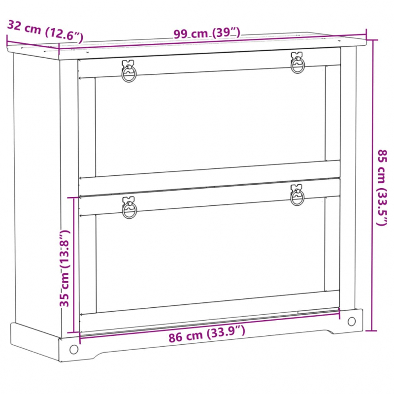 Schuhschrank Corona 99x32x85 cm Massivholz Kiefer