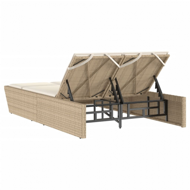 Doppel-Sonnenliege mit Auflagen Beige Poly Rattan