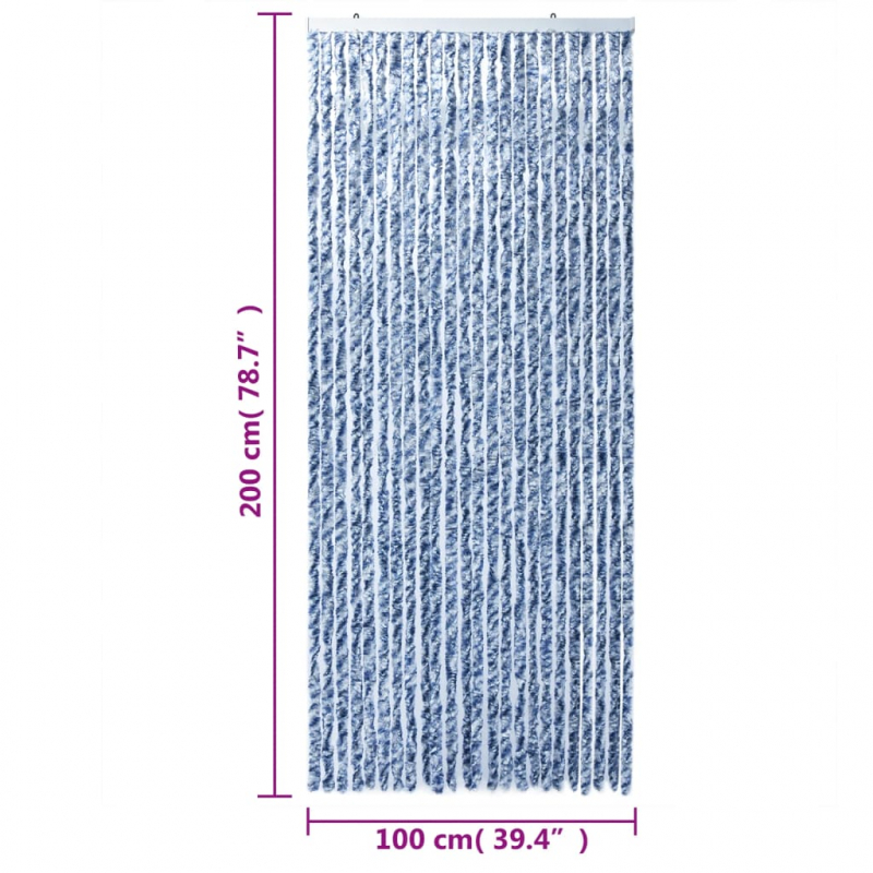 Fliegenvorhang Blau und Weiß 100x200 cm Chenille