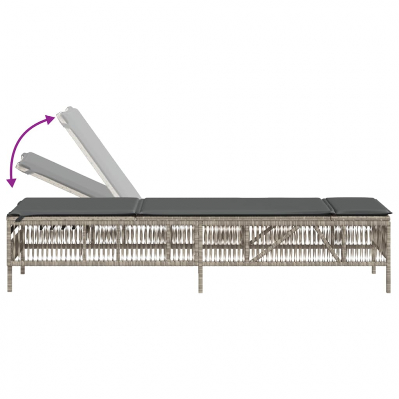 Sonnenliegen 2 Stk. mit Tisch Hellgrau Poly Rattan