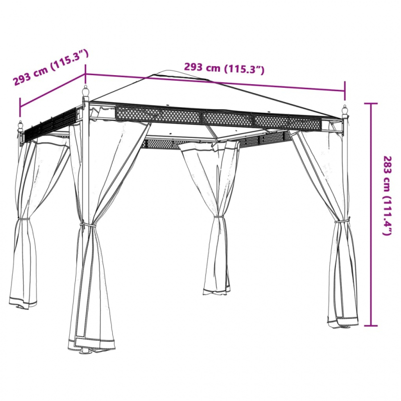 Pavillon mit Netzwänden Creme 2,93x2,93 m Stahl