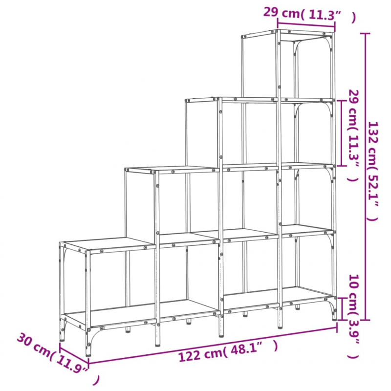 Bücherregal Schwarz 122x30x132 cm Holzwerkstoff und Metall