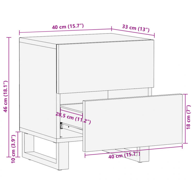 Nachttisch 40x34x46 cm Massivholz Mango