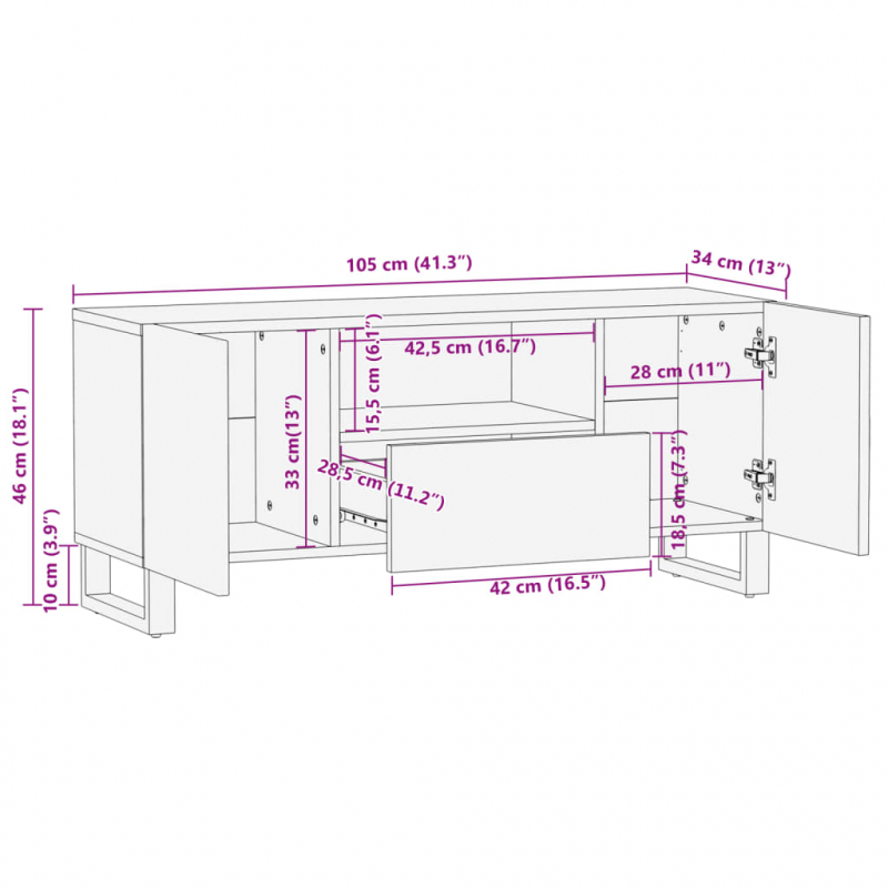 TV-Schrank 100x34x46 cm Massivholz Akazie