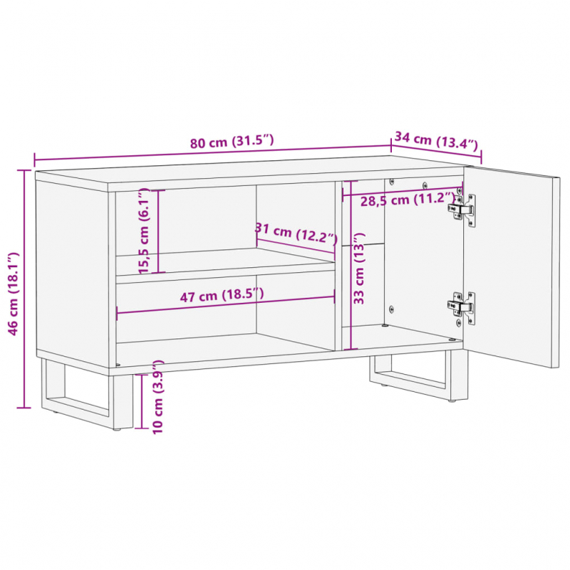 TV-Schrank 80x34x46 cm Massivholz Mango