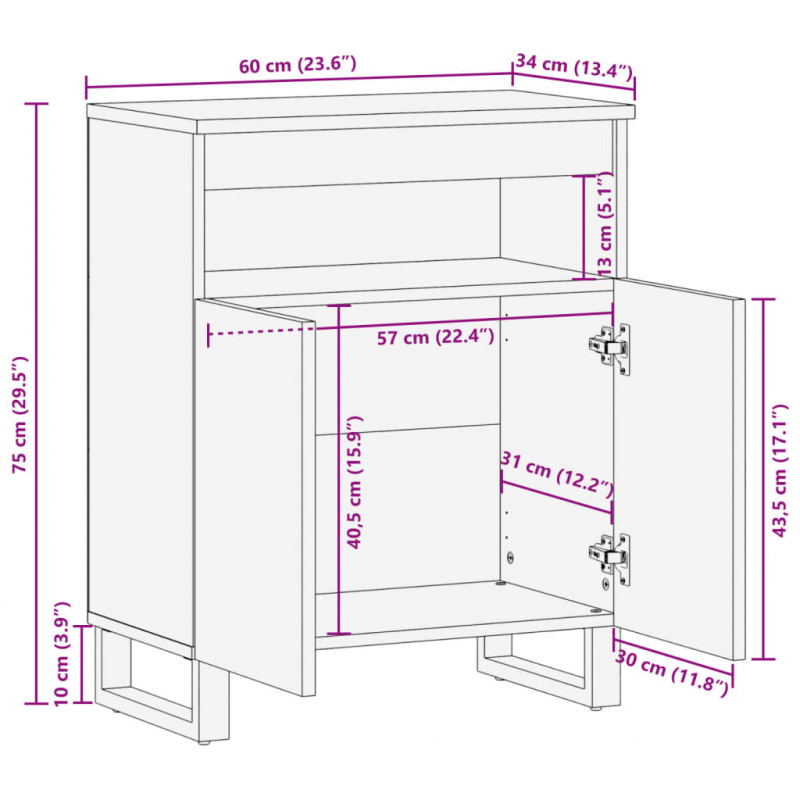 Sideboard 60x34x75 cm Massivholz Akazie