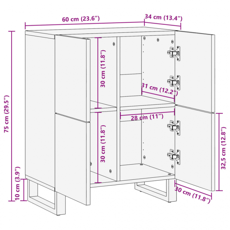 Sideboard 60x34x75 cm Massivholz Akazie