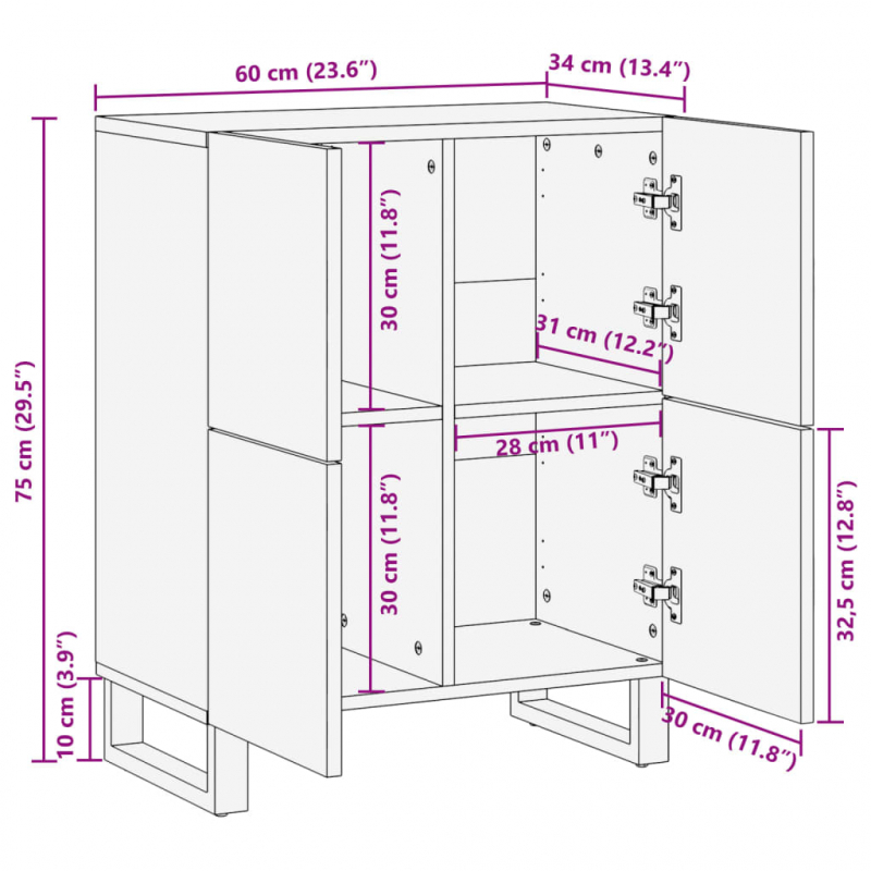 Sideboard 60x34x75 cm Massivholz Mango