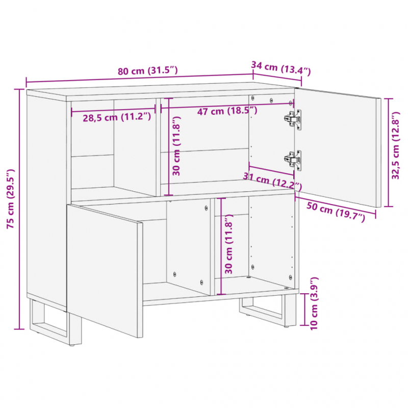 Sideboard 80x34x75 cm Massivholz Akazie